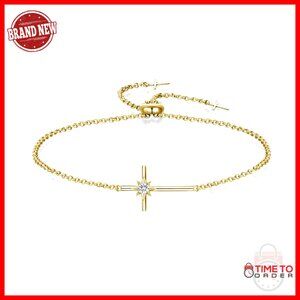 925 Sterling Silver Dainty Cross Birthstone Bracelet Adjustable 8"